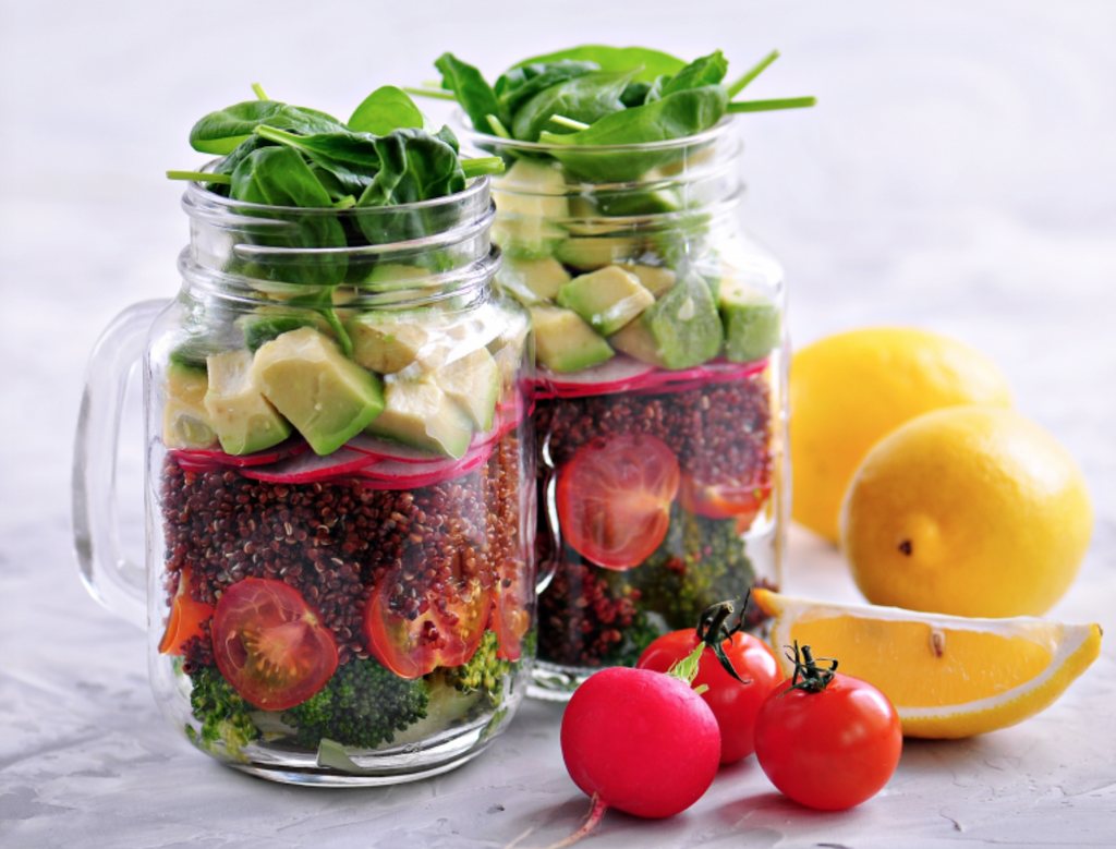 Easy-to-make healthy salad in a Mason jar